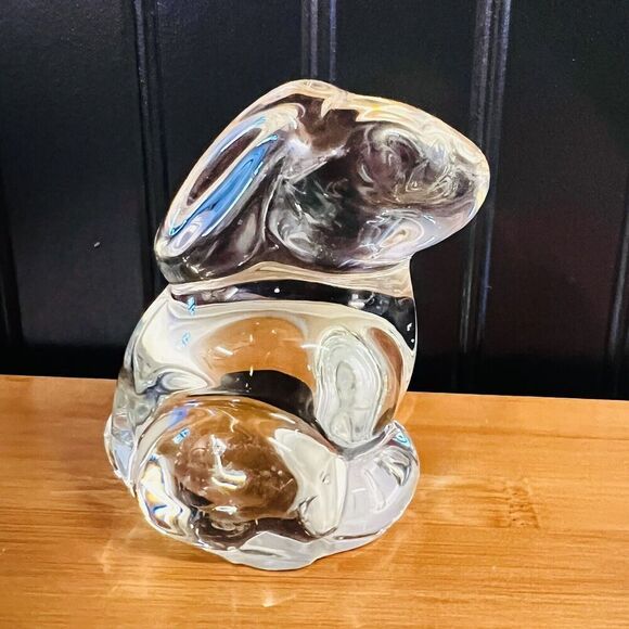 Vintage Solid Clear Glass Crystal Bunny Rabbit Paperweight Figurine - Picture 1 of 8